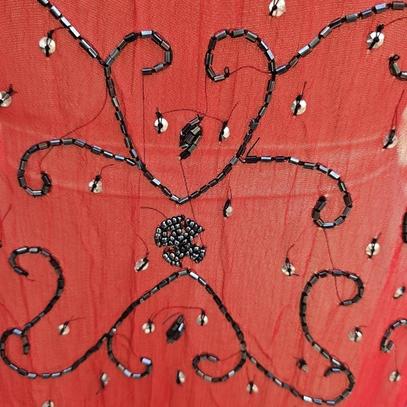 Red and Black Beaded Sheer Dress or Cover-up SZ M/L Women's - Picture 4 of 7